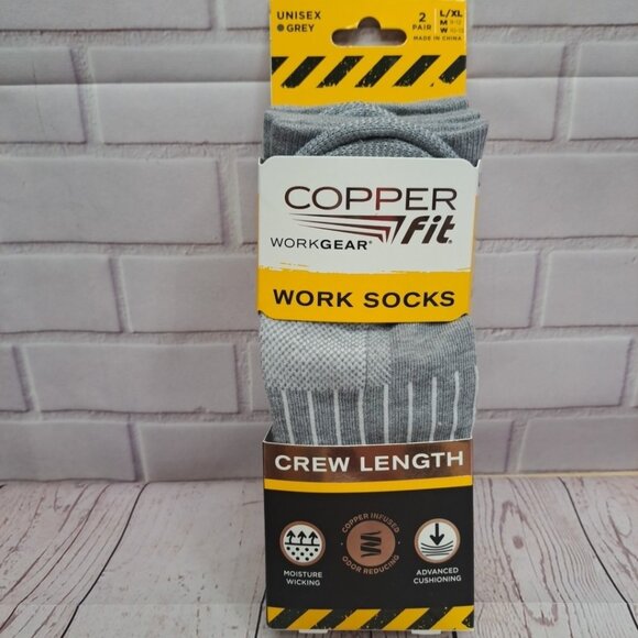 Copper Fit Other - 2 Pair Copper Fit Crew Length Work Socks Size L/XL (M 9-12 W 10-13) Grey Socks
